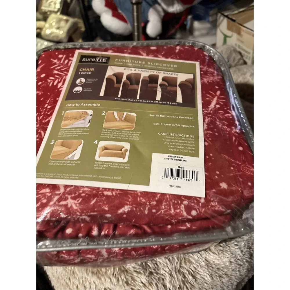 Sure Fit Stretch Snowflake Red 1 Piece Chair Furniture Slipcover Cover NEW
